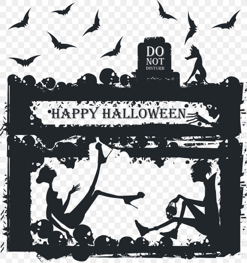 Halloween Greeting Card Illustration, PNG, 1434x1530px, Halloween, Advertising, Black And White, Brand, Drawing Download Free