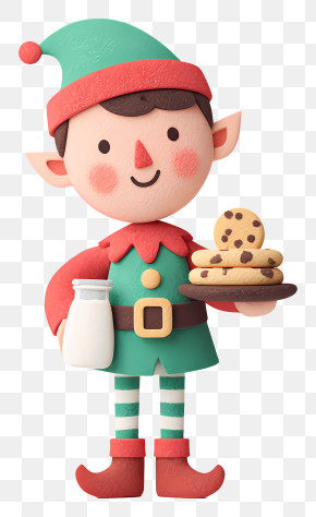 Christmas Elf Holding Cookies Milk - Christmas Elf With Cookies PNG