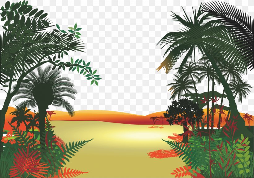 Jungle Cartoon Clip Art, PNG, 1441x1014px, Rainforest, Arecaceae, Arecales, Date Palm, Grass Download Free