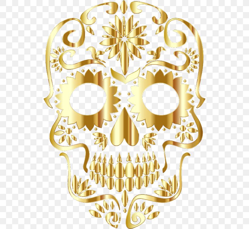 La Calavera Catrina Skull Clip Art, PNG, 534x756px, Calavera, Bone, Color, Day Of The Dead, Gold Download Free