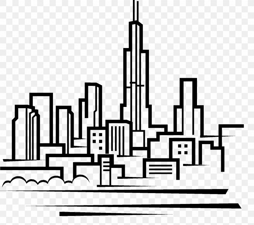 Chicago Skyline Drawing Clip Art, PNG, 2077x1841px, Chicago, Art, Black And White, Chicago Skyline, City Download Free