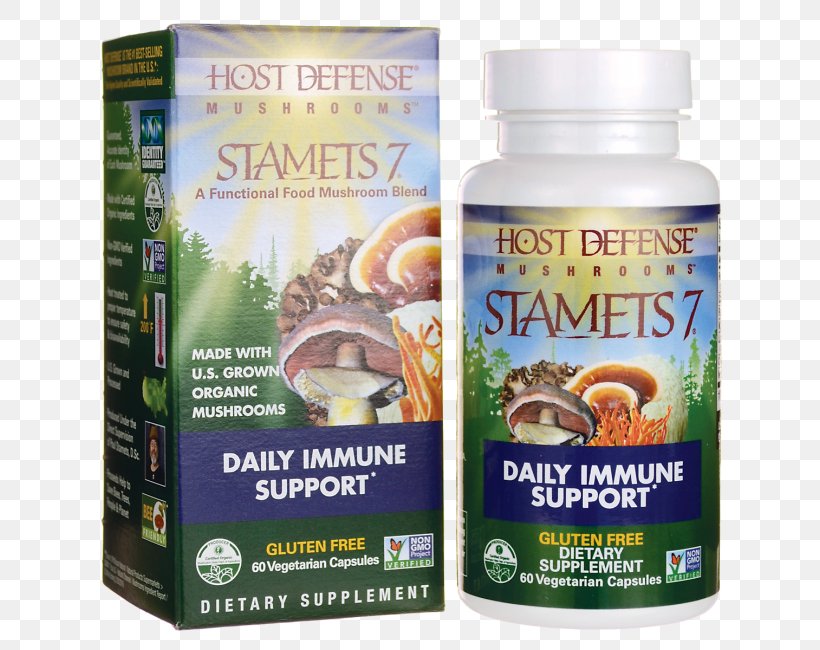 Dietary Supplement Vegetarian Cuisine Host Defense Stamets 7 Mushroom Host Defense Turkey Tail, PNG, 650x650px, Dietary Supplement, Chaga Mushroom, Edible Mushroom, Food, Fungus Download Free