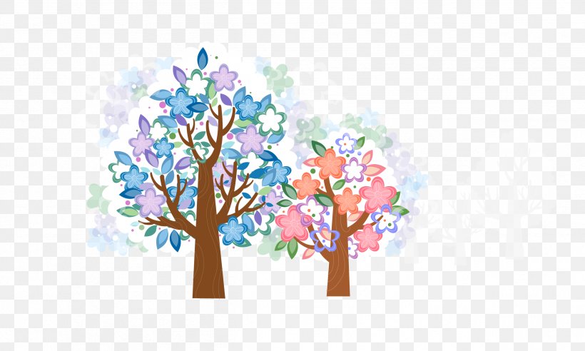 Tree Illustration, PNG, 2522x1514px, Tree, Blossom, Branch, Cherry Blossom, Floral Design Download Free
