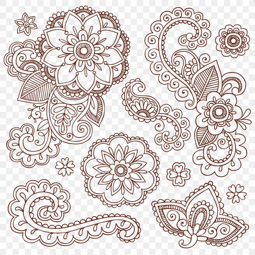Paisley Mehndi Tattoo Mandala, PNG, 7200x7200px, Paisley, Area, Art, Black And White, Cut Flowers Download Free