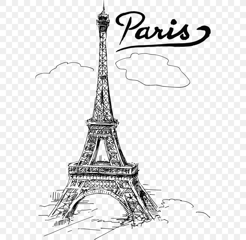 Eiffel Tower Drawing T-shirt, PNG, 584x800px, Eiffel Tower, Black And White, Decal, Drawing, France Download Free