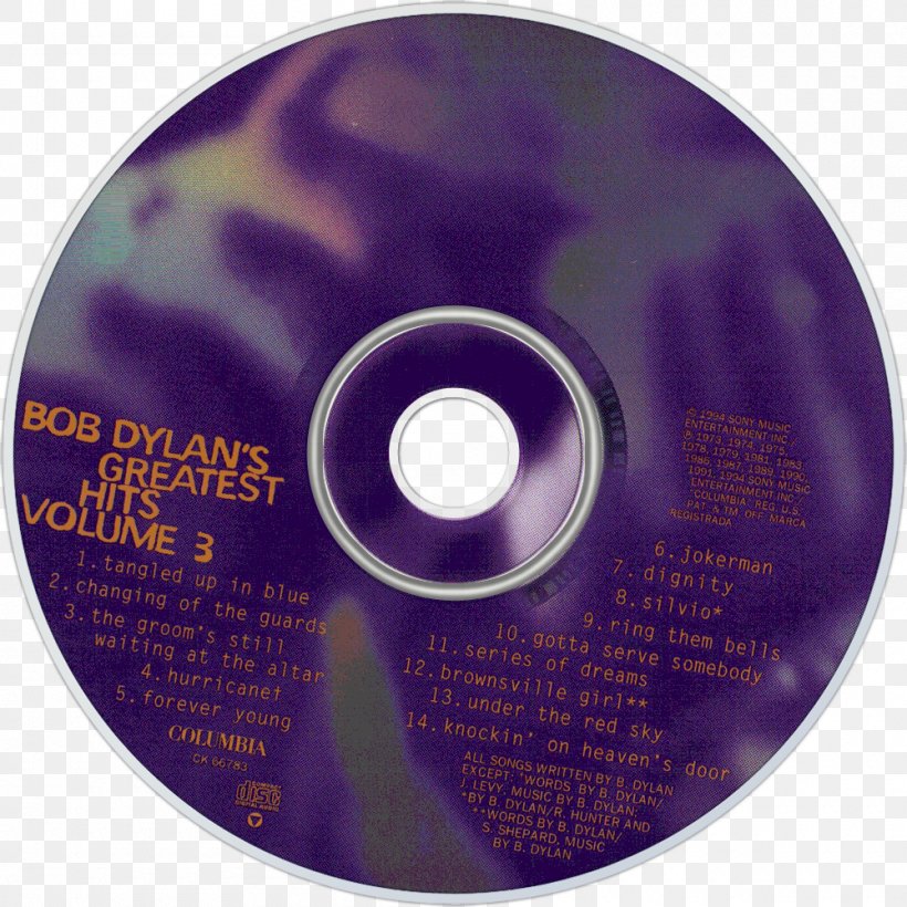 Compact Disc Bob Dylan's Greatest Hits Volume 3, PNG, 1000x1000px, Compact Disc, Bob Dylan, Data Storage Device, Dvd, Purple Download Free