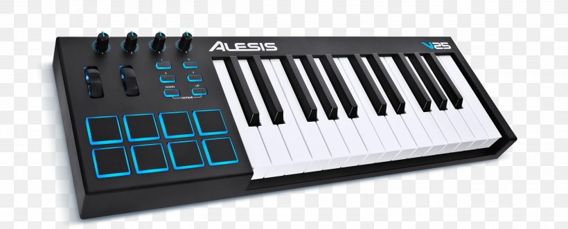 MIDI Keyboard MIDI Controllers Alesis V25 Alesis Vmini Portable 25-Key USB-MIDI Controller, PNG, 2560x1036px, Watercolor, Cartoon, Flower, Frame, Heart Download Free