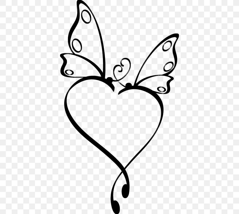 Butterfly Heart Tattoo Clip Art, PNG, 408x736px, Watercolor, Cartoon, Flower, Frame, Heart Download Free