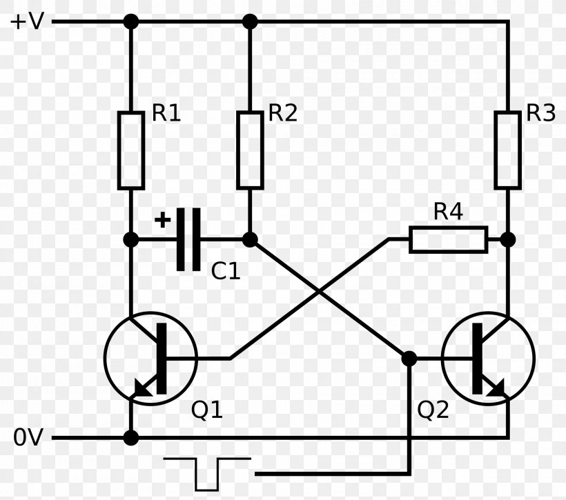 Multivibrator Flip-flop Electronic Circuit Monostable Bistability, PNG, 1920x1698px, 555 Timer Ic, Multivibrator, Area, Black And White, Circuit Diagram Download Free