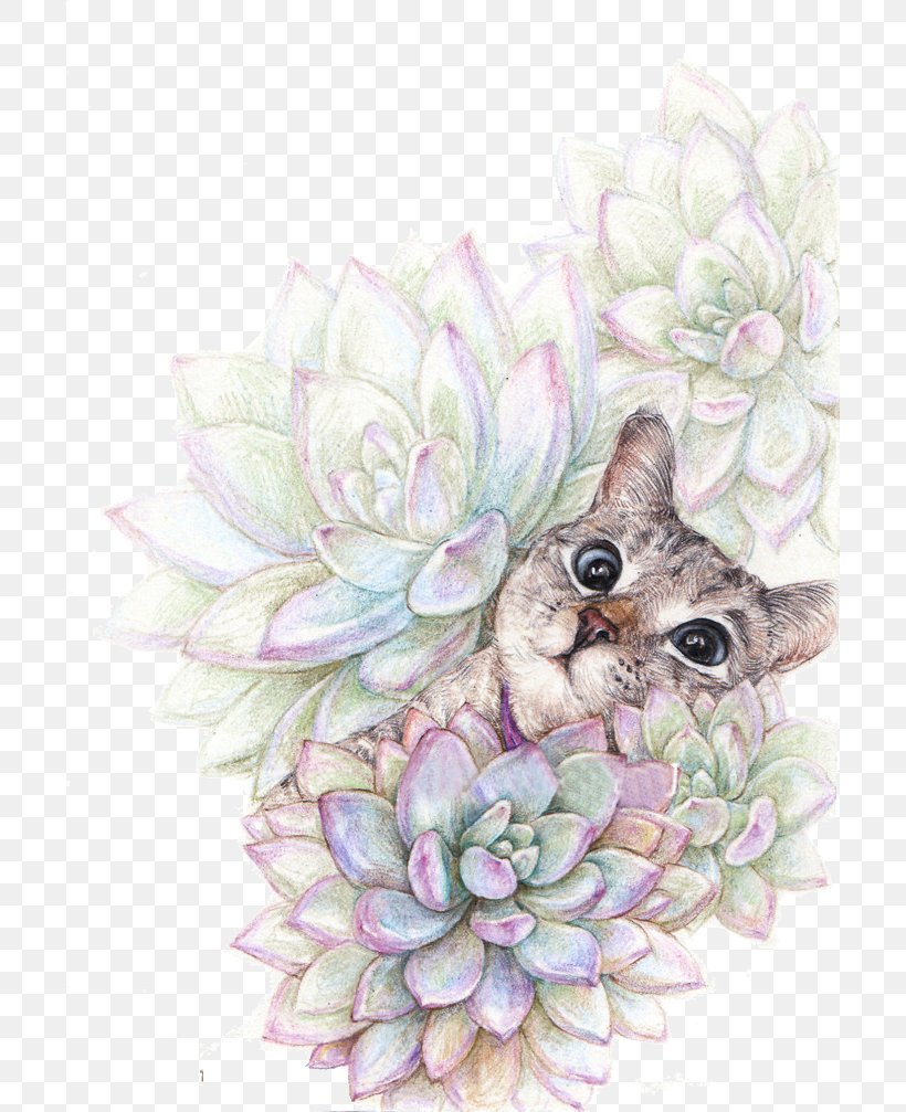 Cat Succulent Plant Watercolor Painting Colored Pencil Illustration, PNG, 700x1007px, Cat, Art, Cat Like Mammal, Colored Pencil, Creative Work Download Free