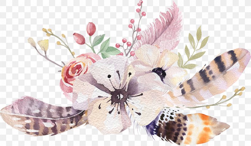 Flower Feather Stock Photography Watercolor Painting Boho-chic, PNG, 1000x582px, Watercolour Flowers, Blossom, Bohemianism, Boho Chic, Butterfly Download Free