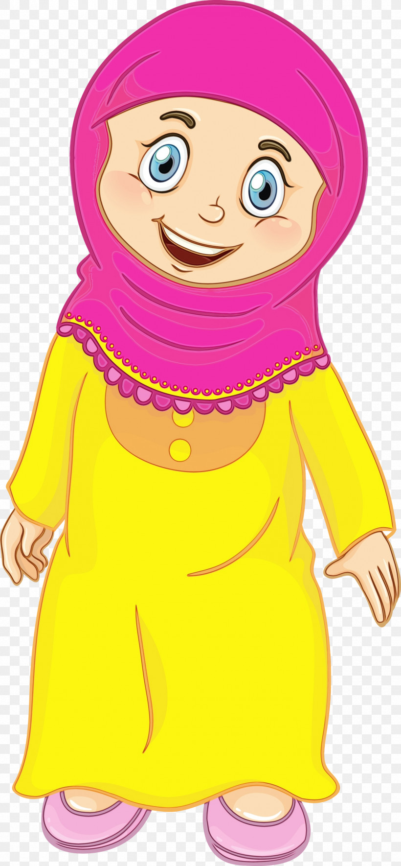 Cartoon Yellow Pink Smile Child, PNG, 1390x3000px, Muslim People, Cartoon, Child, Finger, Gesture Download Free