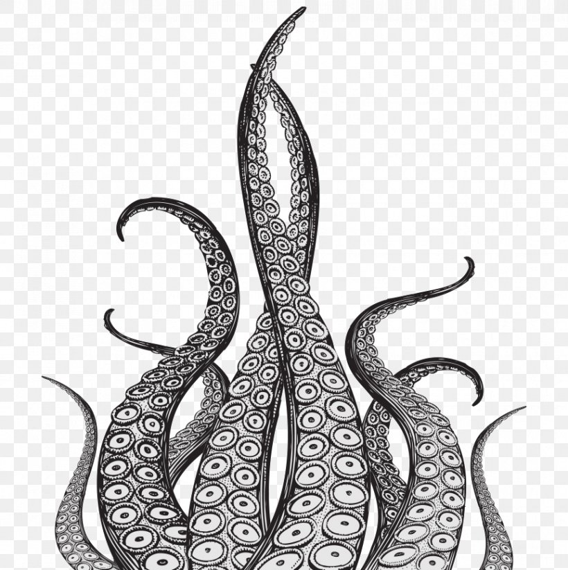 Kraken Octopus Squid Drawing Tentacle, PNG, 864x868px, Kraken, Black And White, Body Jewelry, Decal, Drawing Download Free