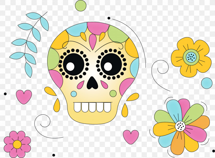 Calavera La Calavera Catrina Sugar Skull, PNG, 3000x2203px, Calavera, Cartoon, Day Of The Dead, Drawing, Floral Design Download Free