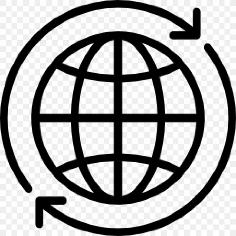 Globe Icon Design Illustration, PNG, 1024x1024px, Globe, Blackandwhite, Emblem, Icon Design, Line Art Download Free
