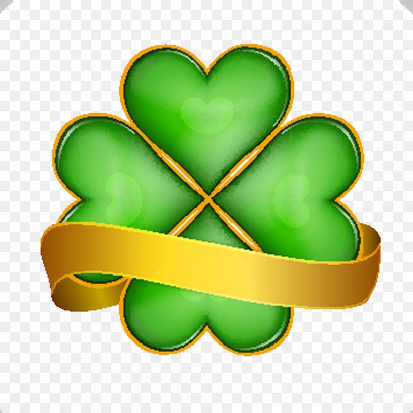 Four-leaf Clover Icon, PNG, 1000x1000px, Fourleaf Clover, Clover, Flat Design, Green, Heart Download Free