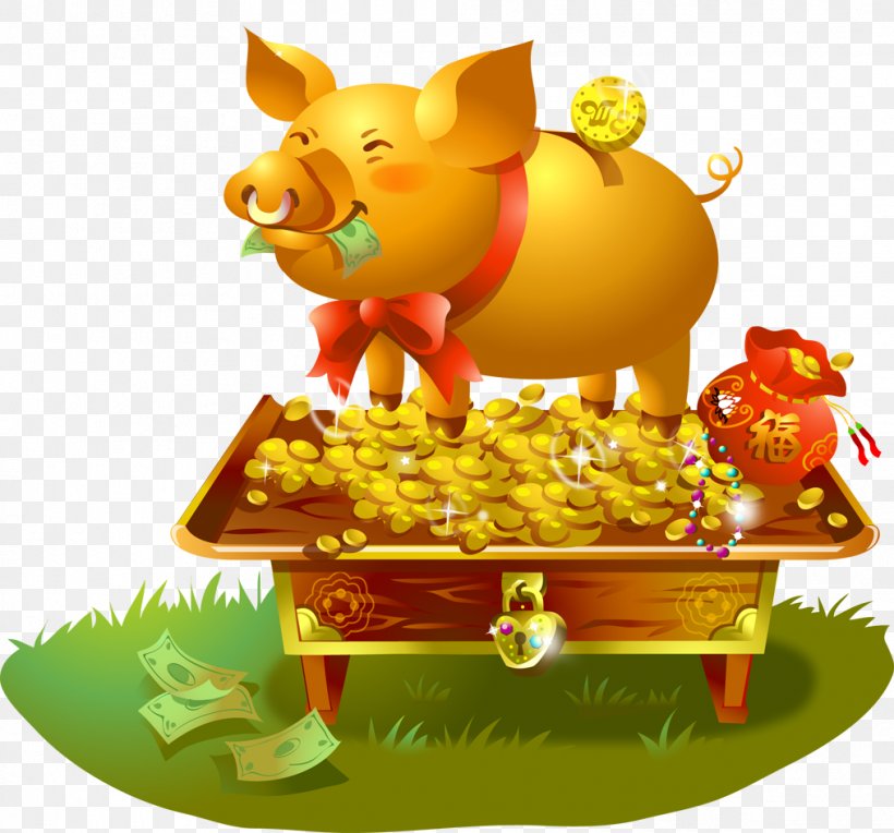 Gold Coin Chinese New Year, PNG, 1014x945px, Pig, Animation, Chinese New Year, Gold, Gold Bar Download Free