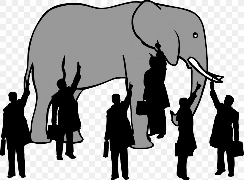 Blind Men And An Elephant System Elephant In The Room Thought, PNG, 1600x1182px, Blind Men And An Elephant, African Elephant, Black And White, Cattle Like Mammal, Communication Download Free