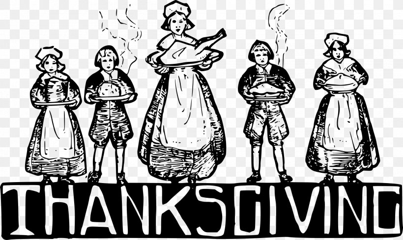 Thanksgiving Day Plymouth Colony Pilgrims Thanksgiving Dinner, PNG, 2400x1434px, Thanksgiving Day, Art, Black And White, Cartoon, Drawing Download Free