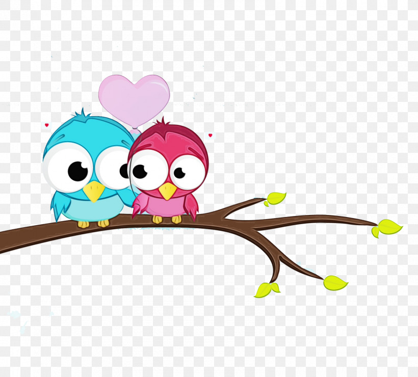 Cartoon Branch Owl Heart Smile, PNG, 1595x1440px, Watercolor, Branch, Cartoon, Heart, Owl Download Free