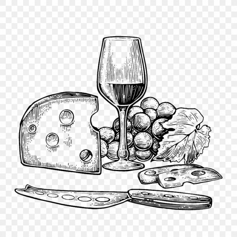 Wine Glass French Cuisine Tapas Clip Art, PNG, 1000x1000px, Wine, Automotive Design, Black And White, Bottle, Cheese Download Free