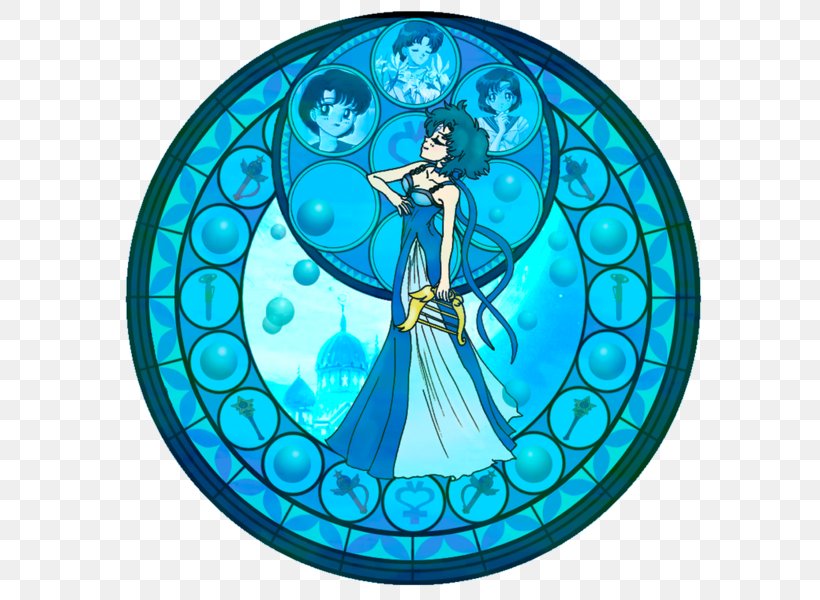 Window Stained Glass Sailor Mercury Sailor Moon, PNG, 600x600px, Watercolor, Cartoon, Flower, Frame, Heart Download Free