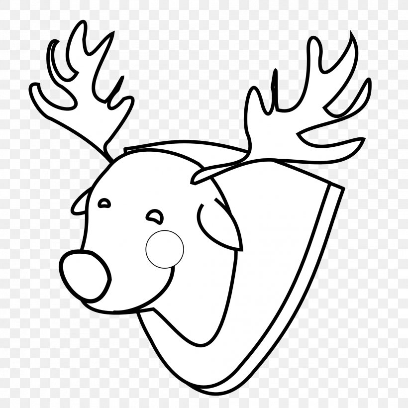 Reindeer Rudolph Black And White Clip Art, PNG, 1979x1979px, Watercolor, Cartoon, Flower, Frame, Heart Download Free