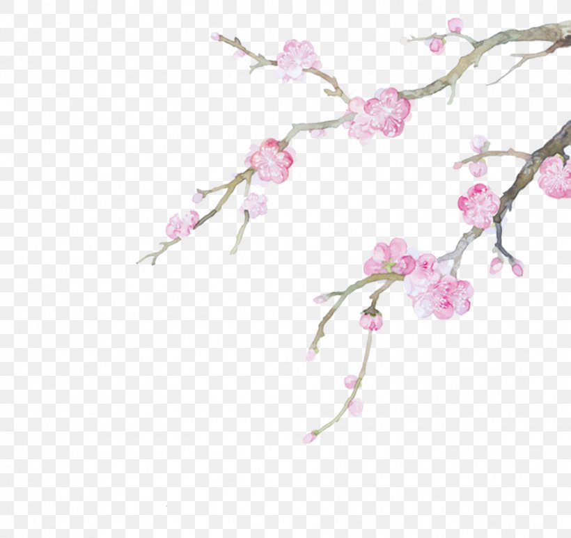 Watercolor Painting Illustration, PNG, 886x836px, Watercolor Painting, Branch, Cherry Blossom, Chinoiserie, Flower Download Free
