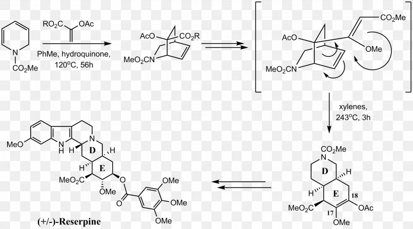 Chemical Synthesis Chemical Reaction Reserpine Total Synthesis Cycloaddition, PNG, 2226x1237px, Chemical Synthesis, Area, Auto Part, Black And White, Chemical Bond Download Free