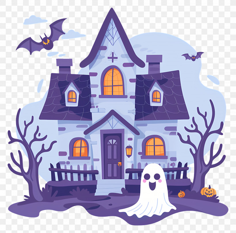 Creepy Haunted House - Haunted House Illustration With Spooky Halloween Elements PNG