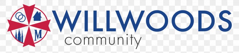 Willwoods Community Blue Michael S MD Brand Logo Facebook, PNG, 2466x557px, Brand, Banner, Blue, Catholic Church, Community Download Free