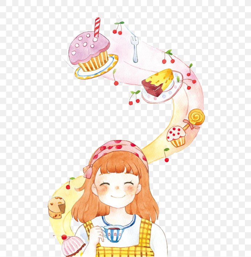 Watercolor Painting Drawing Cake Illustration, PNG, 580x841px, Watercolor Painting, Art, Baby Toys, Cake, Cartoon Download Free