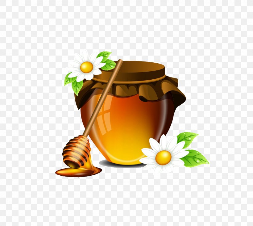 Bee Honeycomb Jar, PNG, 1560x1393px, Bee, Beehive, Cartoon, Cup, Food Download Free