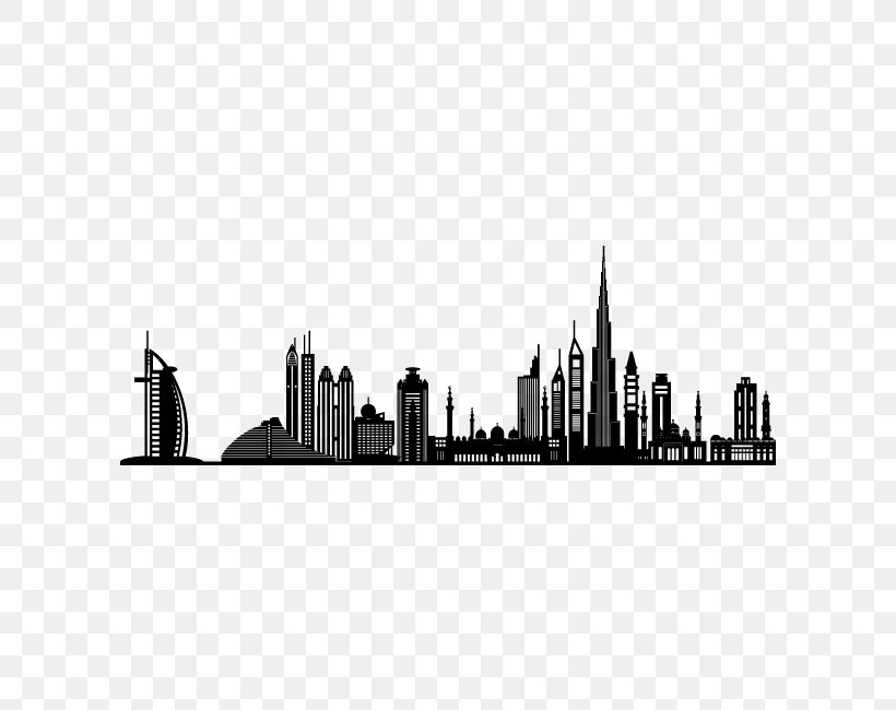 Dubai Wall Decal Sticker Skyline, PNG, 650x650px, Dubai, Blackandwhite, Building, City, Cityscape Download Free