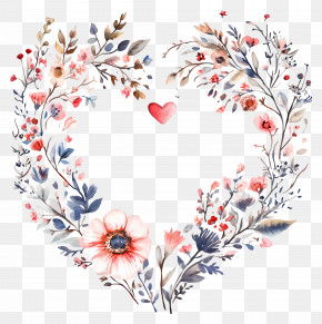 Love Border - Watercolor Floral Heart Shape Decoration PNG