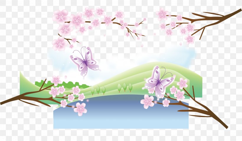 Cherry Blossom Spring, PNG, 2958x1721px, Cherry Blossom, Advertising, Blossom, Branch, Drawing Download Free