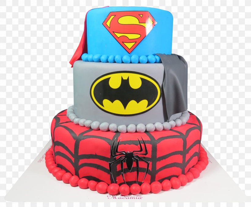 Birthday Cake Batman Superman Spider-Man, PNG, 2894x2388px, Birthday Cake, Baked Goods, Batman, Batman V Superman Dawn Of Justice, Birthday Download Free