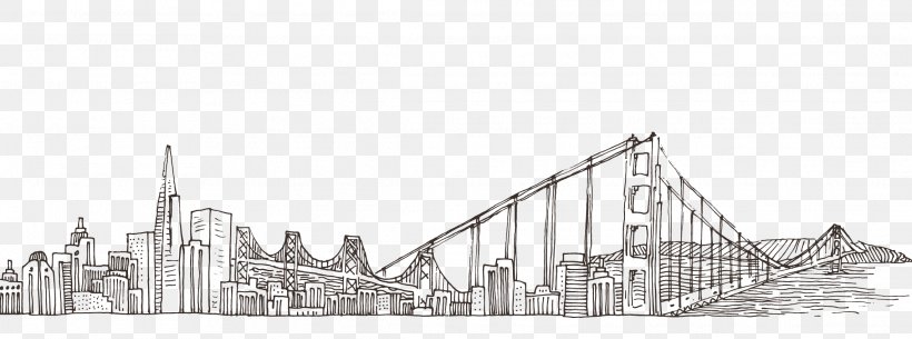 Brooklyn Bridge Golden Gate Bridge Drawing Vector Graphics Painting, PNG, 2282x851px, Brooklyn Bridge, Artwork, Black And White, Bridge, Drawing Download Free