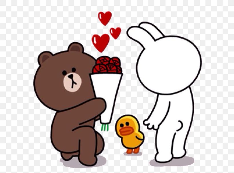 Brown Bear Line Friends Sticker, PNG, 640x605px, Watercolor, Cartoon, Flower, Frame, Heart Download Free
