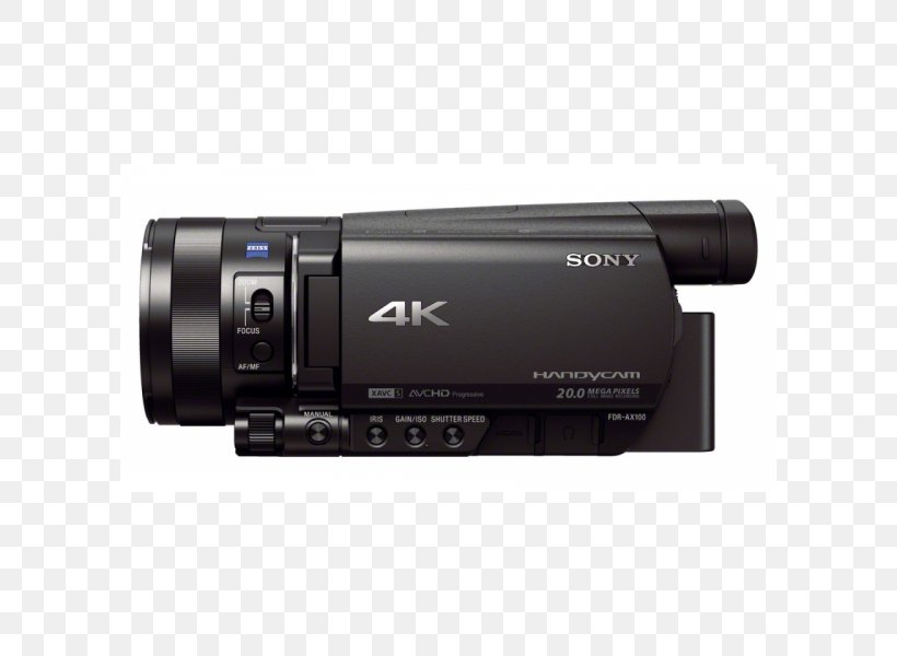 Sony Handycam FDR-AX100 Video Cameras 4K Resolution, PNG, 600x600px, 4k Resolution, Sony Handycam Fdrax100, Audio Receiver, Camera, Camera Accessory Download Free