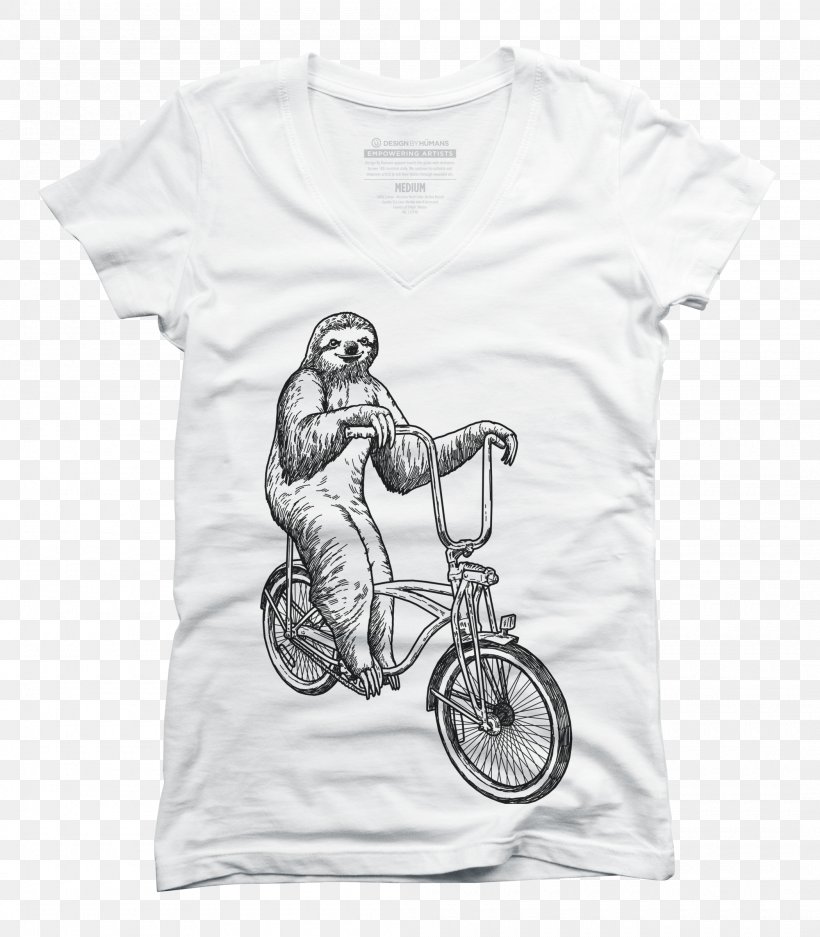 T-shirt Sloth Hoodie Bicycle Top, PNG, 2100x2400px, Tshirt, Bicycle, Black And White, Clothing, Cycling Download Free