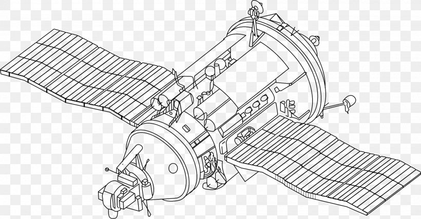 Salyut 6 Soviet Space Program Kosmos 1267 TKS, PNG, 2000x1043px, Salyut 6, Artwork, Auto Part, Black And White, Cosmos 929 Download Free