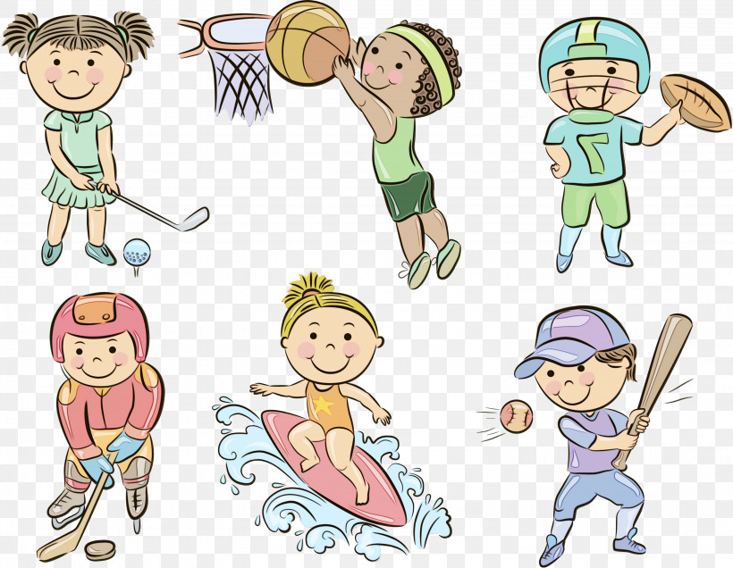Cartoon Playing Sports Child Playing With Kids Sharing, PNG, 2966x2303px, Watercolor, Cartoon, Child, Happy, Paint Download Free