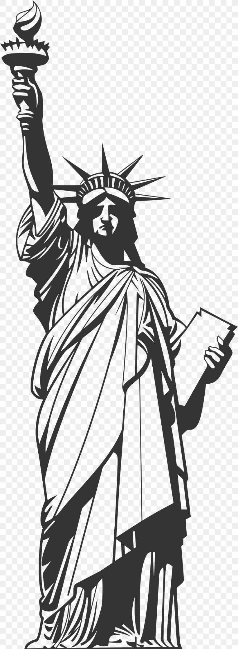 Statue Of Liberty Drawing Clip Art, PNG, 870x2370px, Statue Of Liberty, Art, Black, Black And White, Cartoon Download Free