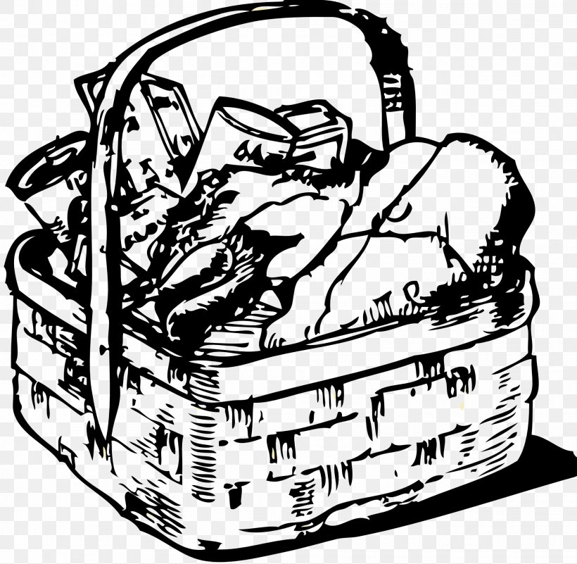 Food Gift Baskets Picnic Baskets Hamper Clip Art, PNG, 1969x1924px, Basket, Artwork, Black And White, Chicken Meat, Drawing Download Free