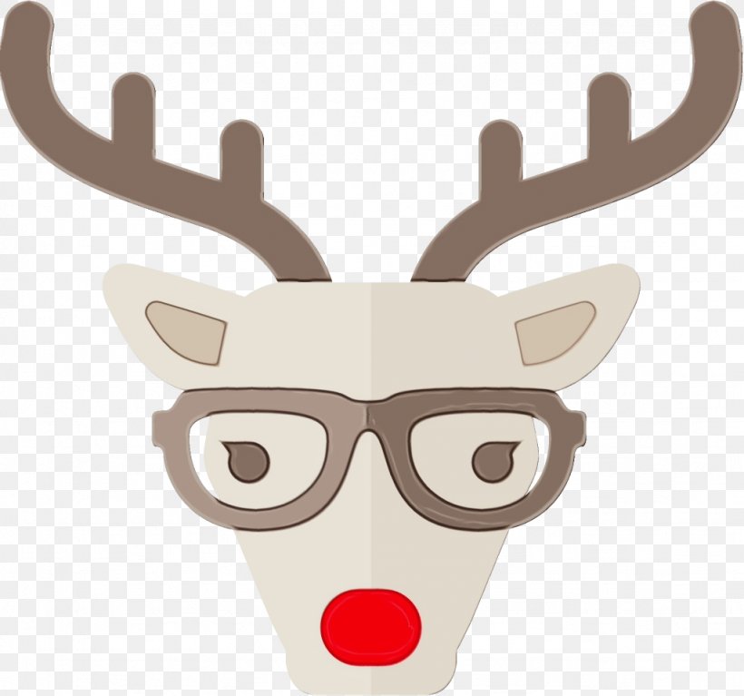 Reindeer, PNG, 1026x960px, Watercolor, Antler, Deer, Fawn, Glasses Download Free