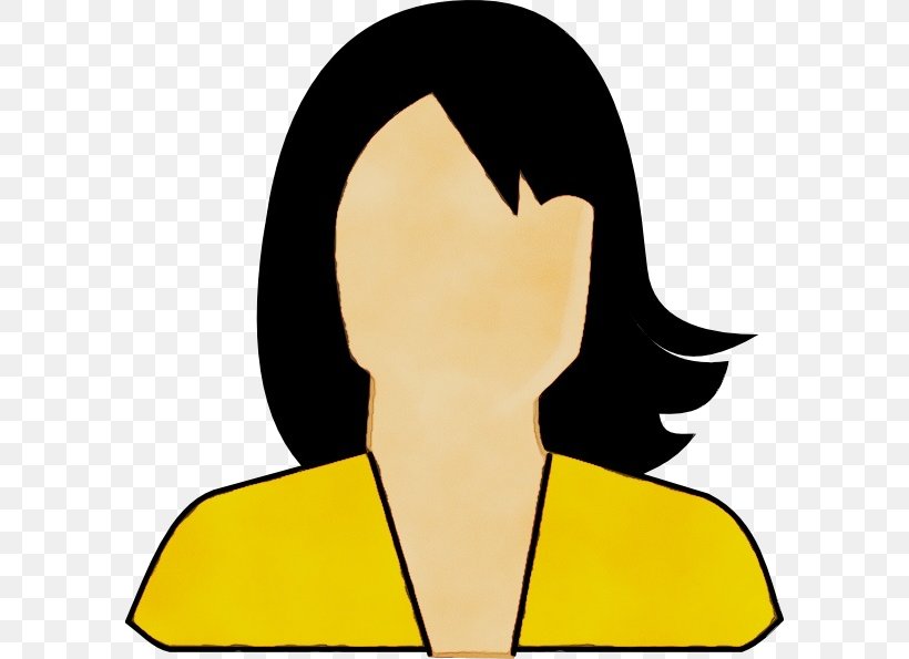 Clip Art Yellow Head Black Hair Silhouette, PNG, 594x595px, Watercolor, Black Hair, Head, Paint, Silhouette Download Free