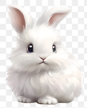 Fluffy Rabbit - White Fluffy Bunny With Big Eyes PNG