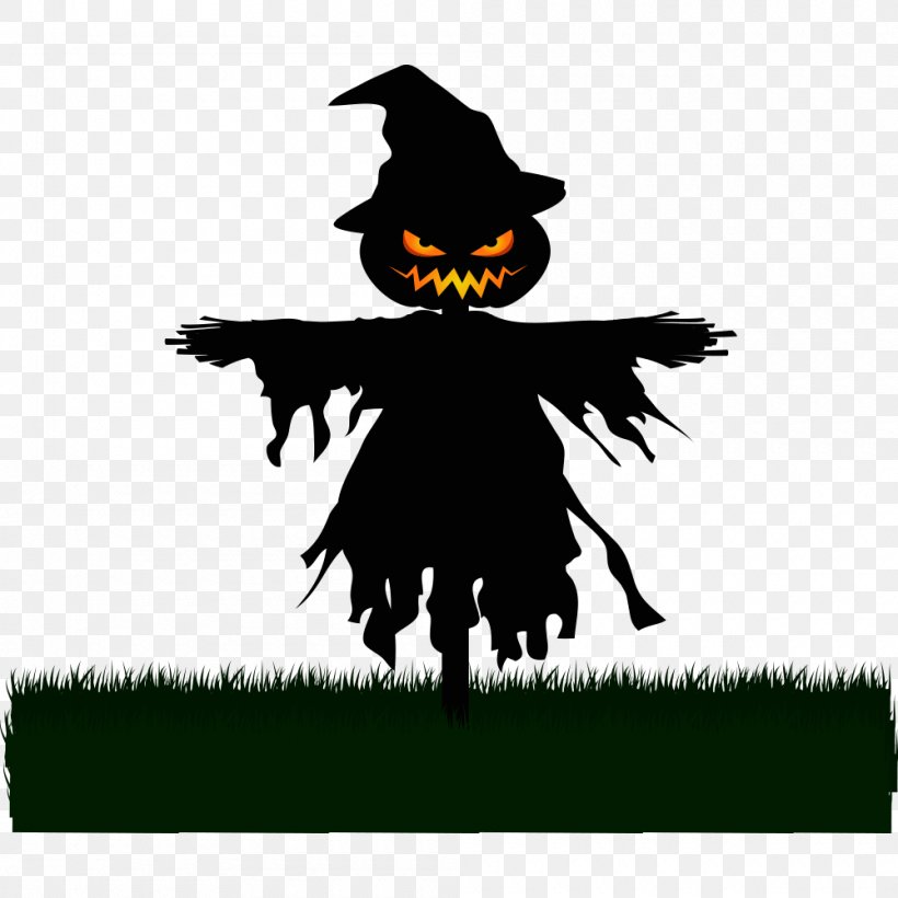 Scarecrow Silhouette Halloween Clip Art, PNG, 1000x1000px, Scarecrow, Beak, Bird, Drawing, Fictional Character Download Free