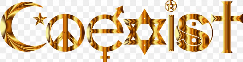 Coexist Symbol Religion Clip Art, PNG, 2268x580px, Coexist, Brand, Brass, Bumper Sticker, Gold Download Free